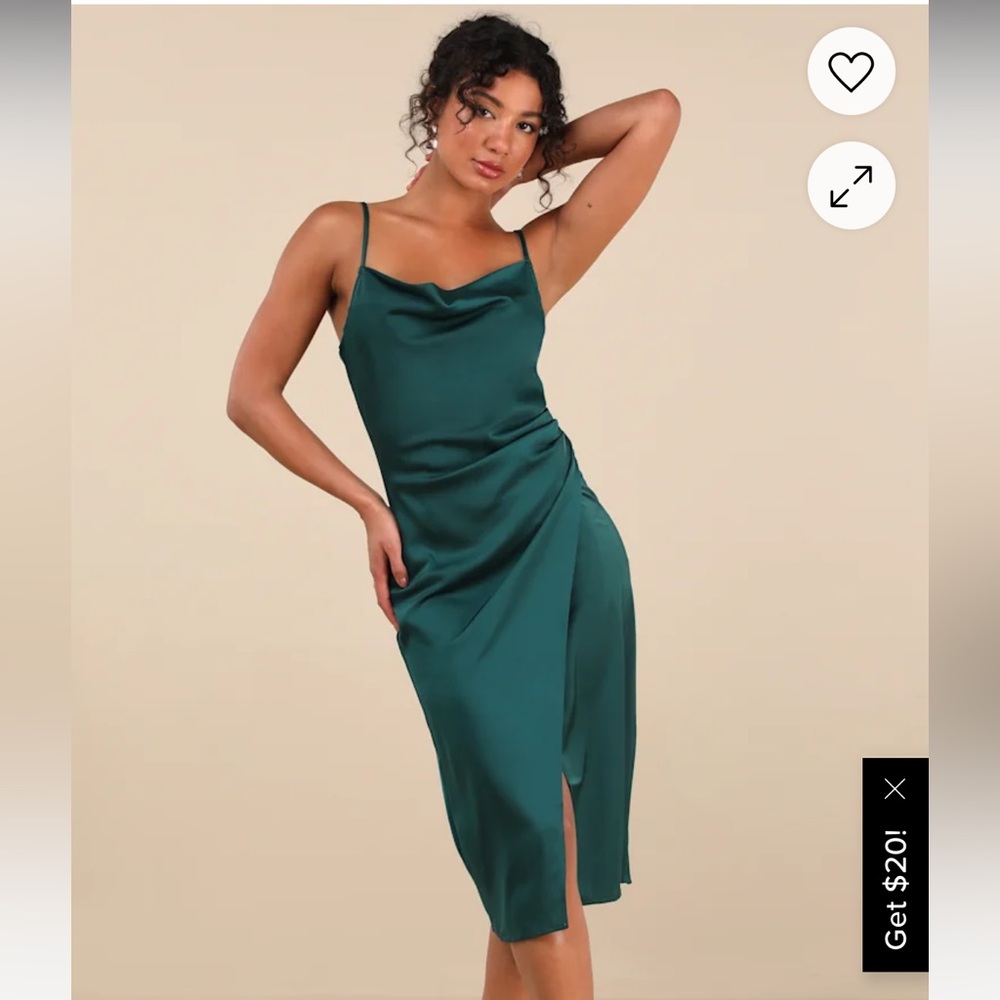 Lulu's Emerald Green Satin Midi Dress